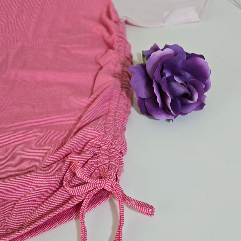Lands' End Two-Tone Pink Scoop Neck Short Sleeve Tee with Side Ruching Sz 2X - Picture 7 of 8